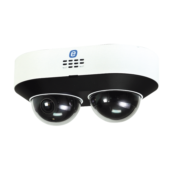 Double Dome Camera IP 4MP / PoE / 98ft (30m) IR / WDR 120 dB / Micro SD / IP66 / IK10 / 2.8 mm Lenses / Integrated Microphone / Integrated Speaker / Cloud Video Recording / Metal / Supports Two Way Audio