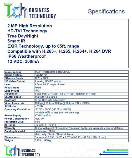 Cámara de Vigilancia Acegear CT3294D0T1 2MP HD-TVI 3.6mm