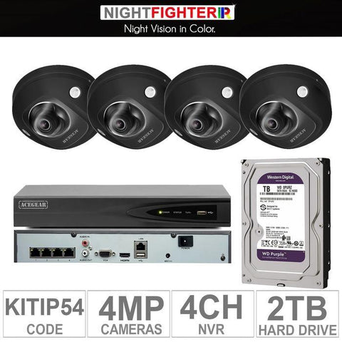 Acegear KIT-IP-54 / 4 IP Cameras 4MP (BLACK) + 1 WD / 2TB + (1-NVR / 4-CH)