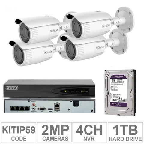 Acegear KIT-IP-59 / 4 IP Cameras 2MP + 1 WD / 1TB + (1-NVR / 4-CH)