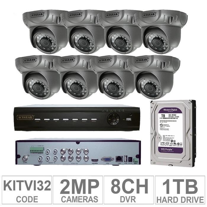 Acegear KIT-TVI-32 / 8CH DVR + 8 TVI Cameras 2MP + 1 WD / 1TB