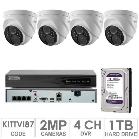 Acegear KIT-TVI-87 / 4 TVI Cameras 2 MP + 1 WD / 1TB + (1-DVR / 4-CH)