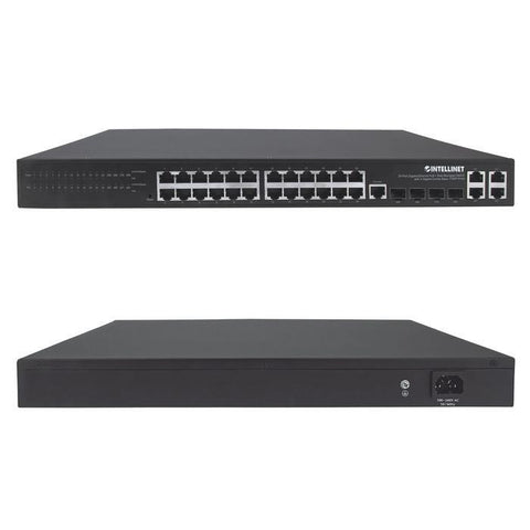 Conmutador Intellinet de 24 puertos Gigabit Ethernet PoE gestionado por web con 4 puertos Gigabit Combo Base-T-SFP