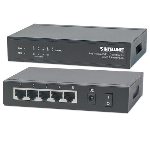 Conmutador Gigabit de 5 puertos con alimentación PoE de Intellinet y paso a través de PoE