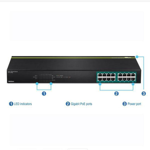 TRENDnet TPE-TG160g 16-port GREENnet Gigabit PoE Switch 250W